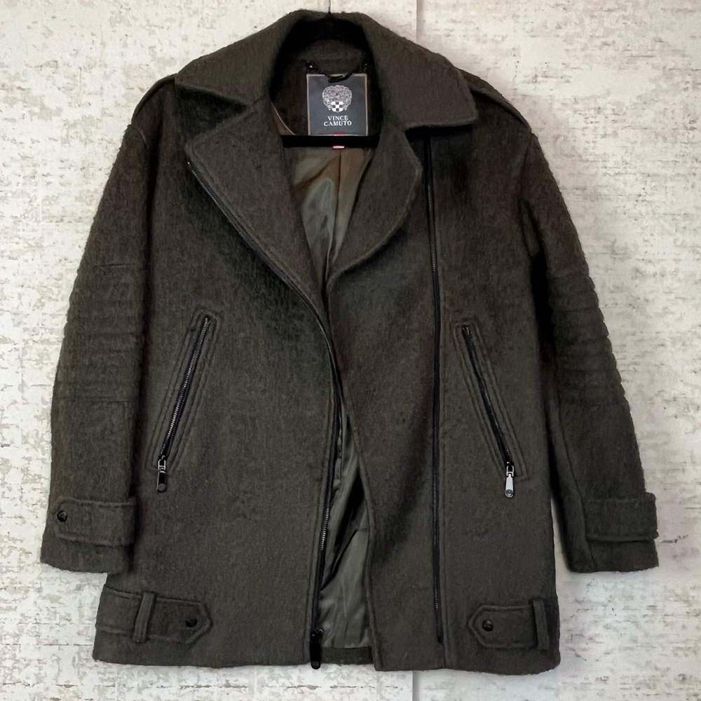 VINCE CAMUTO Womens Wool Blend Coat XS Boxy Deep Olive Green